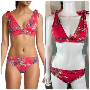 Johnny Was Malakye Bird Floral Hipster Bikini Medium M tie strap